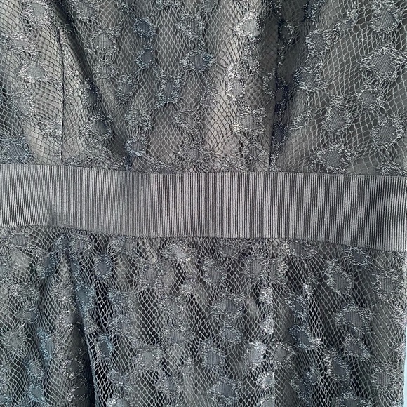 MILLY 'Cheetah' ~ Black Lurex Lace Illusion V-Neck Party Dress Size 6 - Picture 5 of 10